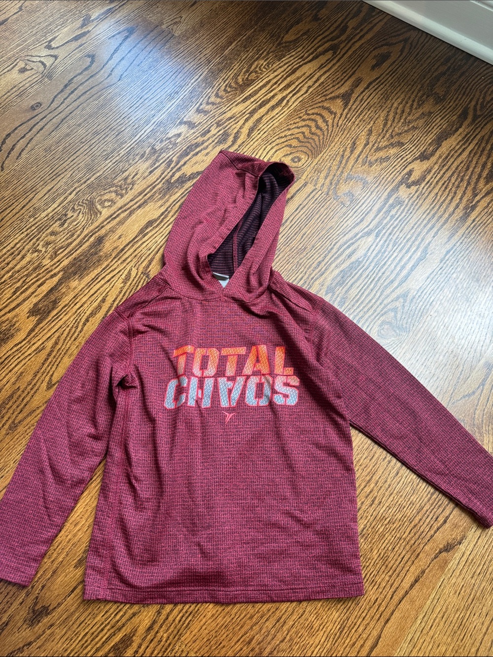 Kids' Burgundy Hooded Long-Sleeve Top - Total Chaos Graphic Size XS / 6 Dry fit
